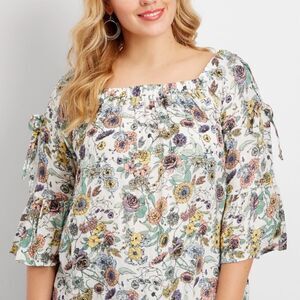 Maurice's floral top cold shoulder lace up 2